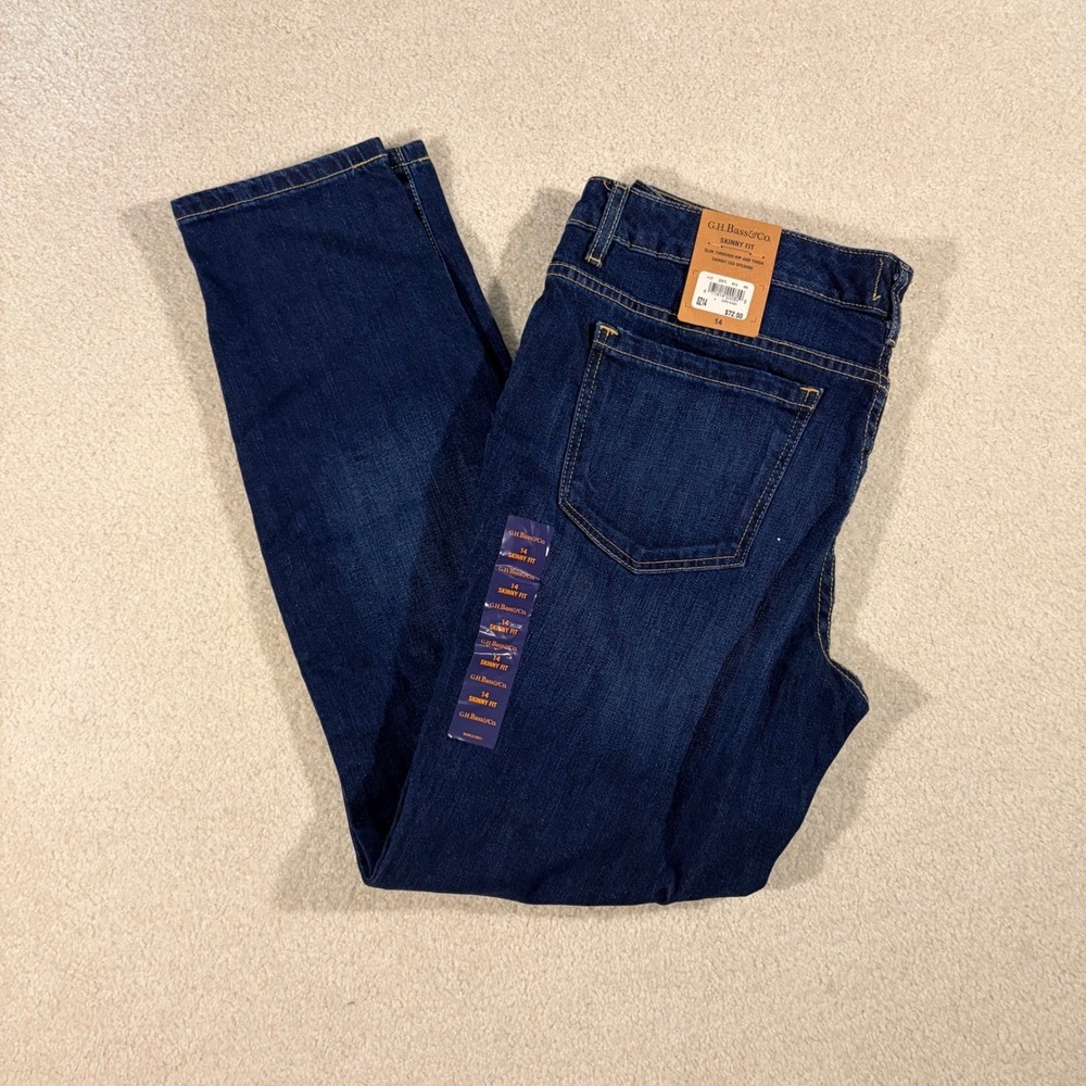 G.H. Bass & Co Skinny Fit Jeans Womens 14 Dark Blue Denim Stretch Slim Leg New